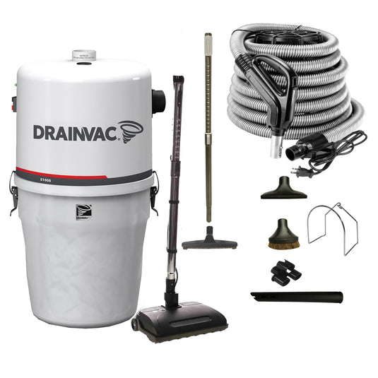 DrainVac S1008 Compact Central Vacuum Cleaner | 800 Air Watts Motor | with Airstream Electric Package