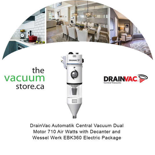 DrainVac DV2A310-CB Automatik Central Vacuum | Dual Motor 710 Air Watts with Decanter and Wessel Werk EBK360 Electric Package