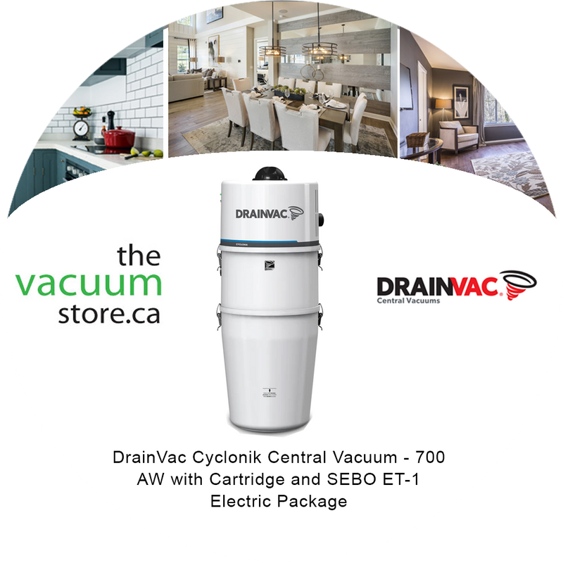 Load image into Gallery viewer, DrainVac DV1R12-CT Cyclonik Central Vacuum - 700 AW with Cartridge and SEBO ET-1 Electric Package
