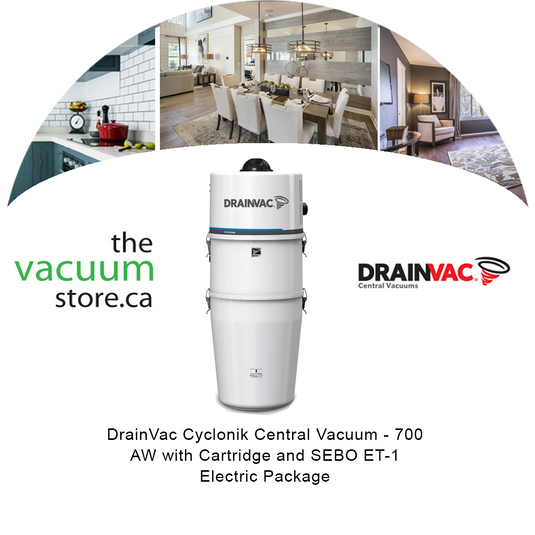 DrainVac DV1R12-CT Cyclonik Central Vacuum - 700 AW with Cartridge and SEBO ET-1 Electric Package