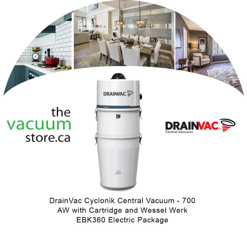 Load image into Gallery viewer, DrainVac DV1R12-CT Cyclonik Central Vacuum - 700 AW with Cartridge and Wessel Werk EBK360 Electric Package
