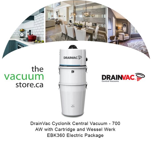 DrainVac DV1R12-CT Cyclonik Central Vacuum - 700 AW with Cartridge and Wessel Werk EBK360 Electric Package