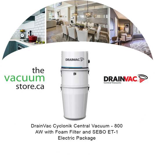 DrainVac DV1R800 Cyclonik Central Vacuum - 800 AW with Foam Filter and SEBO ET-1 Electric Package