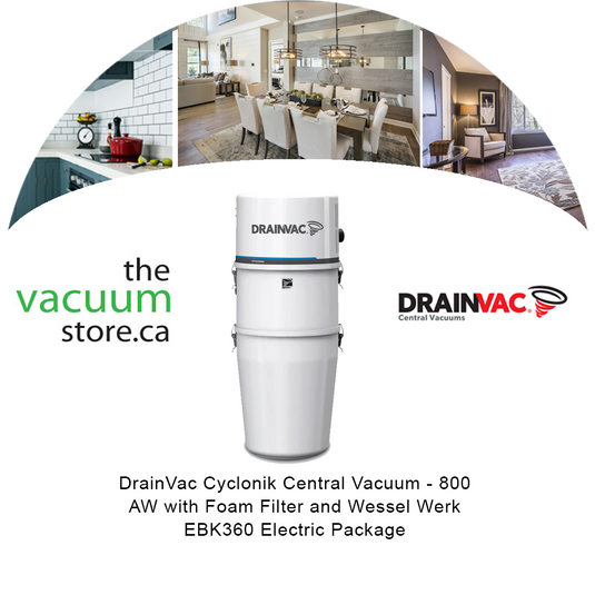 DrainVac DV1R800 Cyclonik Central Vacuum - 800 AW with Foam Filter and Wessel Werk EBK360 Electric Package