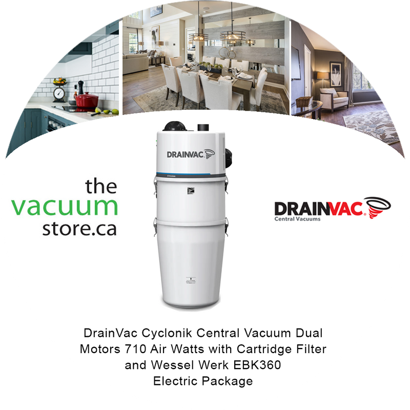 Load image into Gallery viewer, DrainVac DV1R15-CT Cyclonik Central Vacuum | Dual Motors 710 Air Watts with Cartridge Filter and Wessel Werk EBK360 Electric Package
