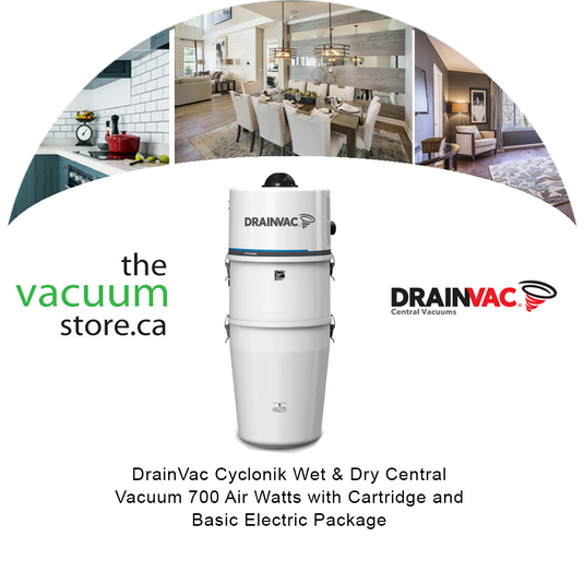 DrainVac DV1R12-CT Cyclonik Wet & Dry Central Vacuum | 700 Air Watts with Cartridge and Basic Electric Package