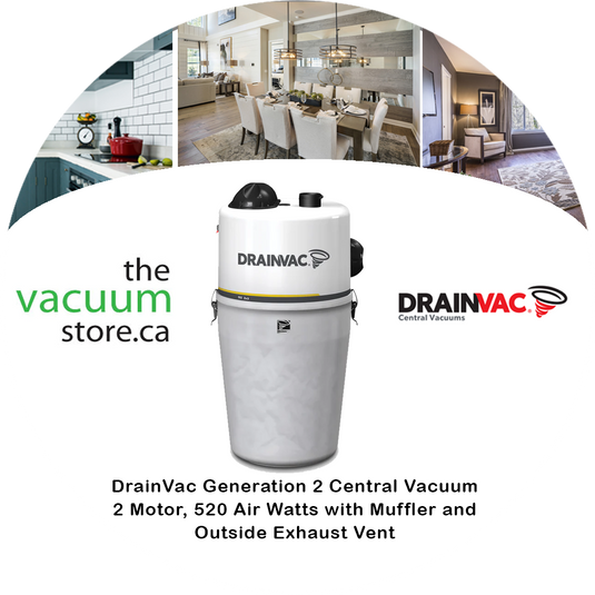 Aspirateur central DrainVac G2-2x5 | 2 moteurs, 520 watts d'air avec silencieux et évent d'échappement extérieur