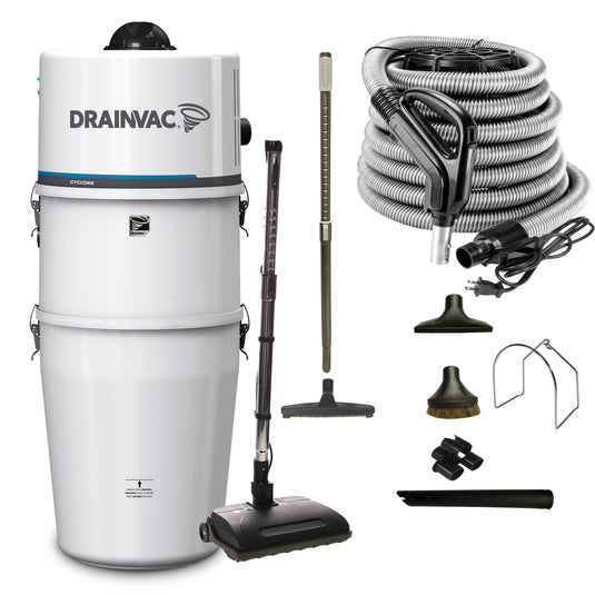 DrainVac Cyclonik Wet and Dry Central Vacuum | 700 Air Watts with Cartridge and Airstream Electric Package
