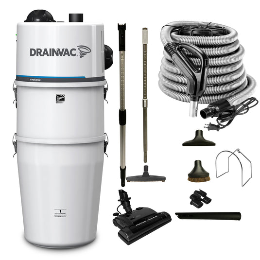 DrainVac Cyclonik Central Vacuum | Dual Motors 710 Air Watts with Cartridge Filter and Standard Electric Package