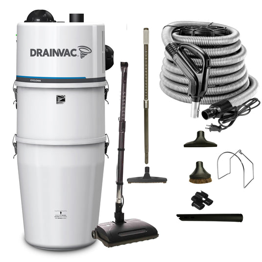 DrainVac Cyclonik DV1R15-CT Central Vacuum | Dual Motors 710 Air Watts with Cartridge and Airstream Electric Package