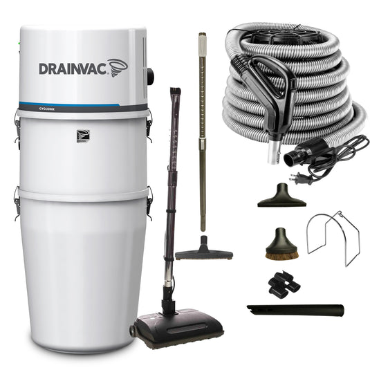 DrainVac Cyclonik DV1R800 Central Vacuum with 800 AW with Foam Filter and Airstream Air Package