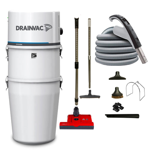 DrainVac DV1R800 Cyclonik Central Vacuum - 800 AW with Foam Filter and SEBO ET-1 Electric Package