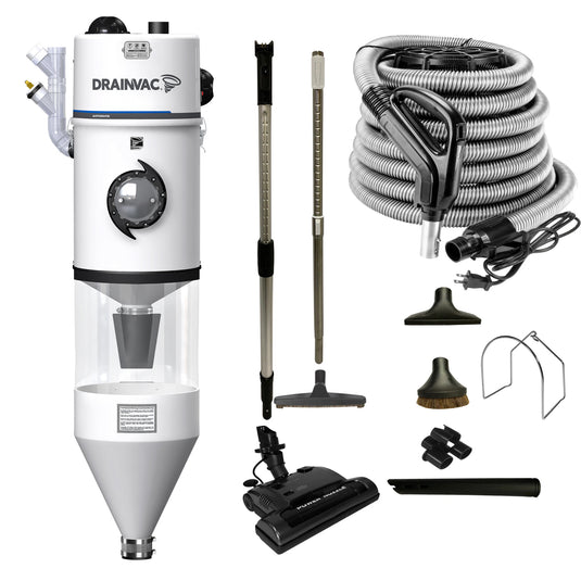 DrainVac Automatik Central Vacuum | Dual Motors 710 Air Watts with Decanter and Standard Electric Package
