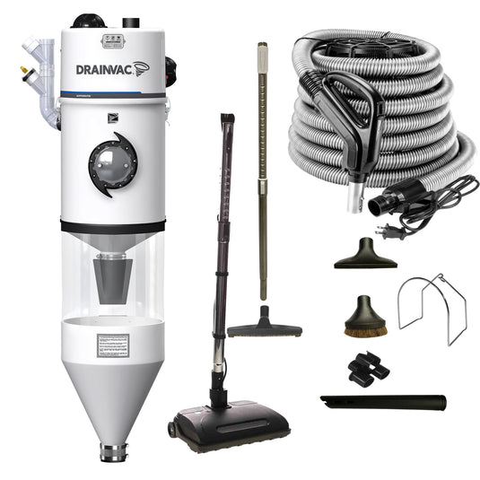 DrainVac Automatik Central Vacuum | Dual Motors with 710 Air Watts with Decanter and Airstream Electric Package
