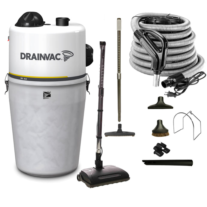 This two-motor central vacuum offers exceptional suction power (2 x 520 airwatts). It is soundproof and has a large container (9 gallons / 41 liters), with a semi-transparent canister that indicates when the bag is full. It is designed to clean surfaces up to 8,500 square feet.