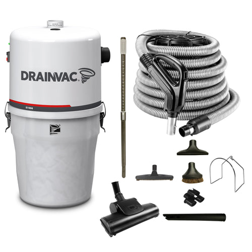 DrainVac S1008 Compact Central Vacuum Cleaner | 800 Air Watts Motor | with Standard Air Package