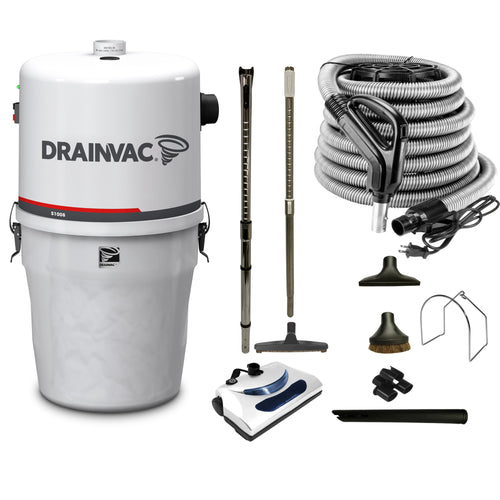 The 800 AW Central Vacuum is a powerful and compact vacuum that can be installed in tight spaces. It includes a muffler to reduce noise and a semi-transparent canister that lets you know when the bag is full. 