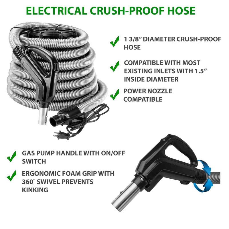 Load image into Gallery viewer, Central Vacuum Electric Crush-Proof Hose with gas pump handle with foam grip
