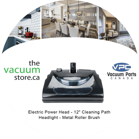 Electric Power Head - 12" Cleaning Path - Headlight - Metal Roller Brush