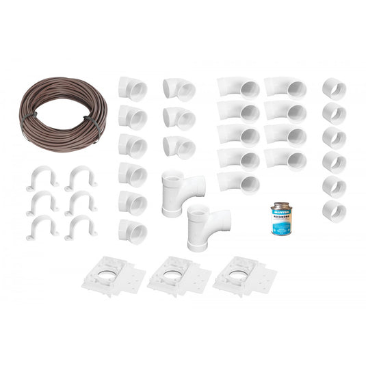 Installation Kit for Central Vacuum with 3 Inlets and Accessories