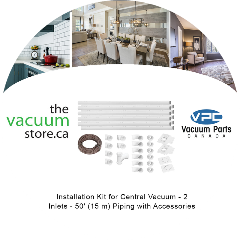 Load image into Gallery viewer, Installation Kit for Central Vacuum - 2 Inlets - 50 inches (15 m) Piping - with Accessories

