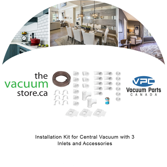 Ensemble d'installation pour aspirateur central avec 3 entrées et accessoires