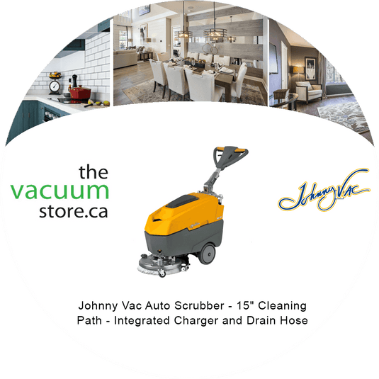 Johnny Vac Auto Scrubber - 15" Cleaning Path - Integrated Charger and Drain Hose