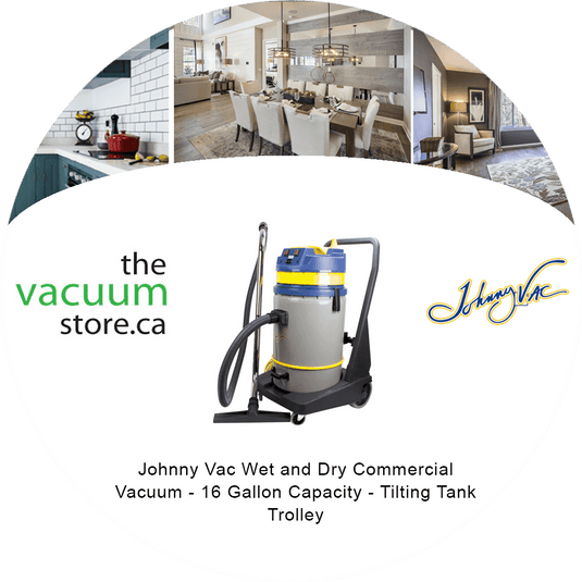 Johnny Vac Wet and Dry Commercial Vacuum - 16 Gallon Capacity - Tilting Tank Trolley