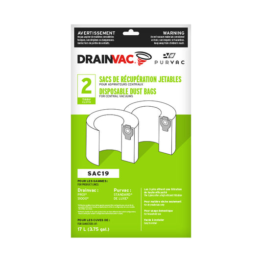 DrainVac Central Vacuum Disposable Dust Bags