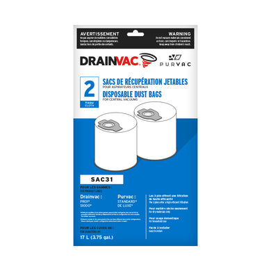 DrainVac Central Vacuum Disposable Cloth Dust Bags