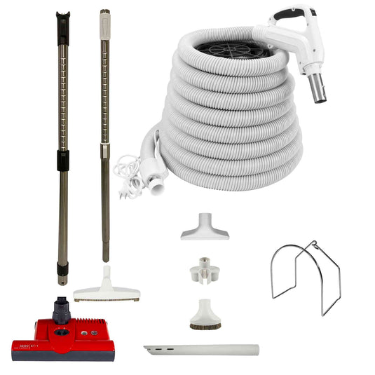 SEBO Central Vacuum Accessory Kit - Red Powerhead - Electric Hose - White