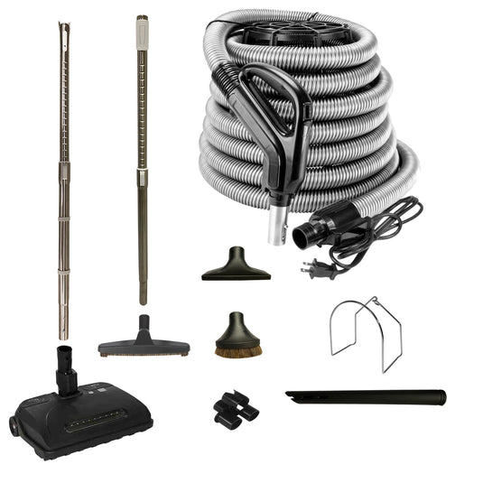 VPC Central Vacuum Accessory Kit with Telescopic Wand and Deluxe Tool Set - Black
