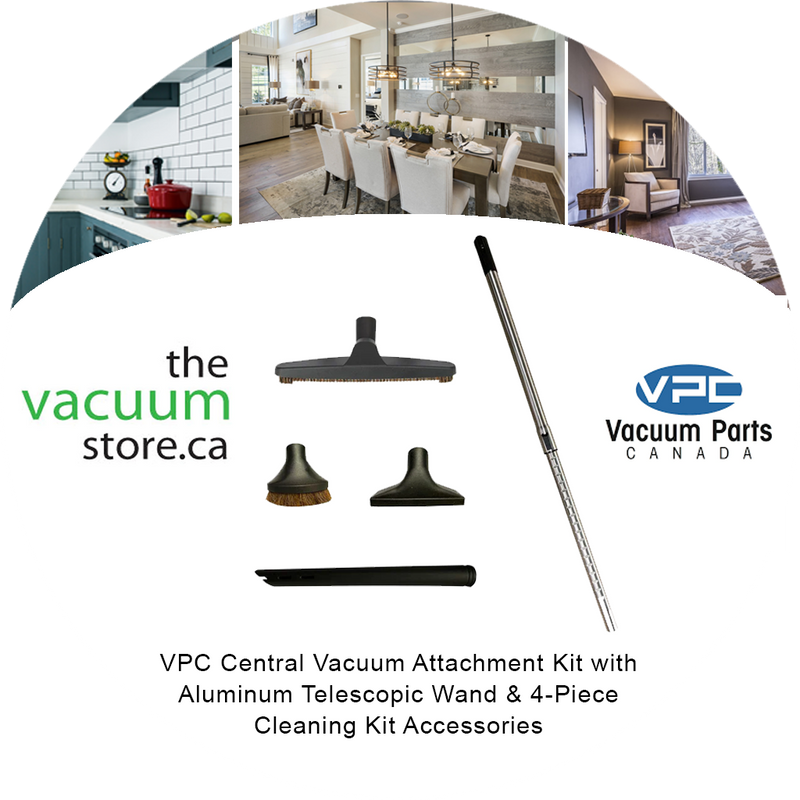Load image into Gallery viewer, VPC Central Vacuum Attachment Kit with Aluminum Telescopic Wand &amp; 4-Piece Cleaning Kit Accessories | 1 1/4 inch (32mm) Inner Diameter | Designed to Fit All Brands
