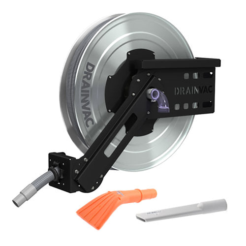 Système d'enrouleur de tuyau rétractable DrainVac pour aspirateur central (50 pieds)