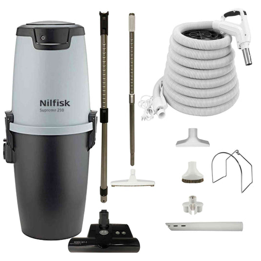 Nilfisk Supreme 250 Central Vacuum with Black SEBO ET-1 Powerhead and Supreme Package - White