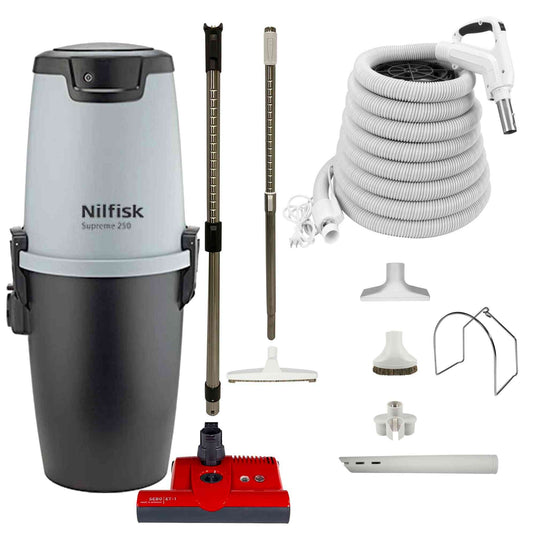 Nilfisk Supreme 250 Central Vacuum with Red SEBO ET-1 Powerhead and Supreme Package - White