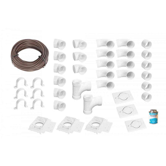 Installation Kit for Central Vacuum - 3 Inlets with Accessories and Wall Mount Valves