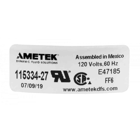 Ametek 115334 Tangential Vacuum Motor - 102 Volts